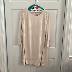 J. Crew Long-Sleeved Fall/Winter White Cream Dress with Gold Zipper Detail